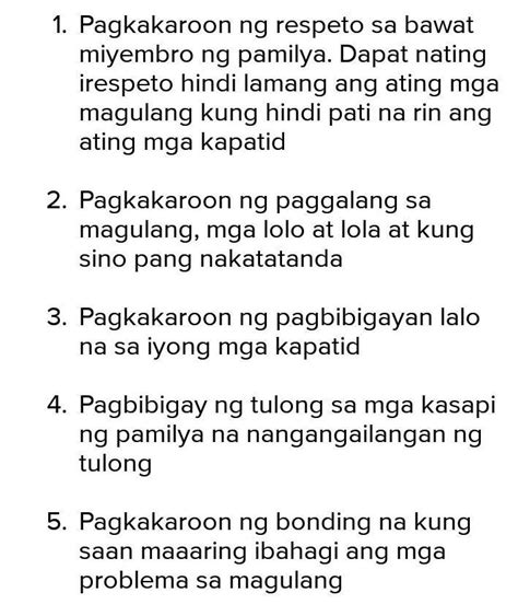 5 halimbawa ng pagtutulungan sa pamilya